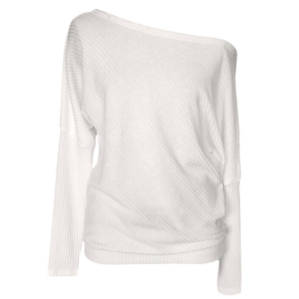 New Slouchy Off-Shoulder Boho Pullover Sweater - Picture 4 of 5